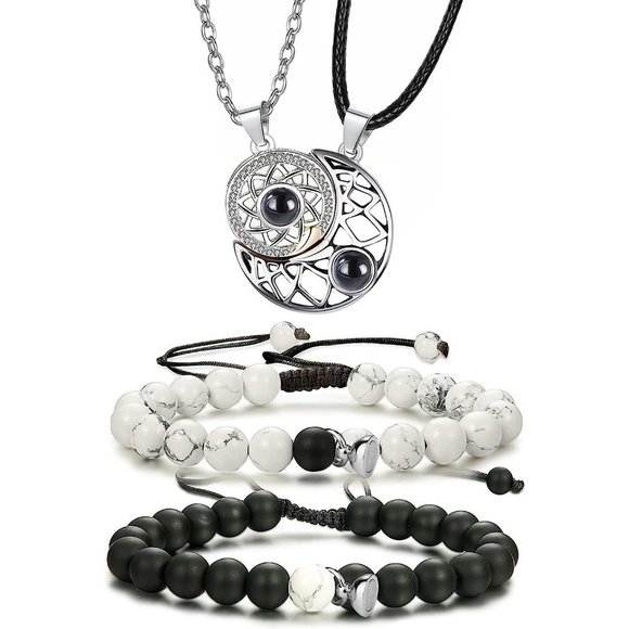 NEW 4Pcs Couples Bracelet Necklace Set Matching His and Hers Promise Lov… - Picture 1 of 8